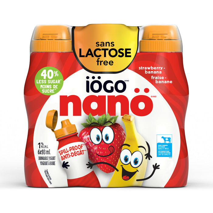 Iogo Nano Sans Lactose Fraise Banane 6x93ml